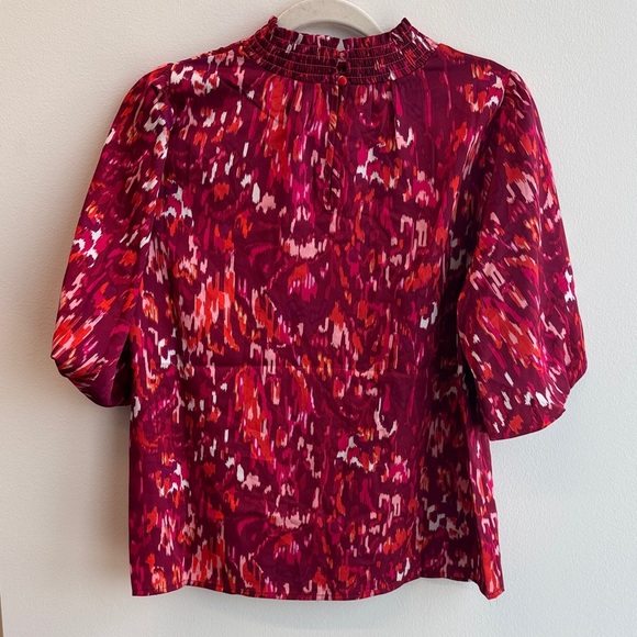 THML Burgundy Breanna Abstract Print Blouse Puff Sleeve - Picture 6 of 10